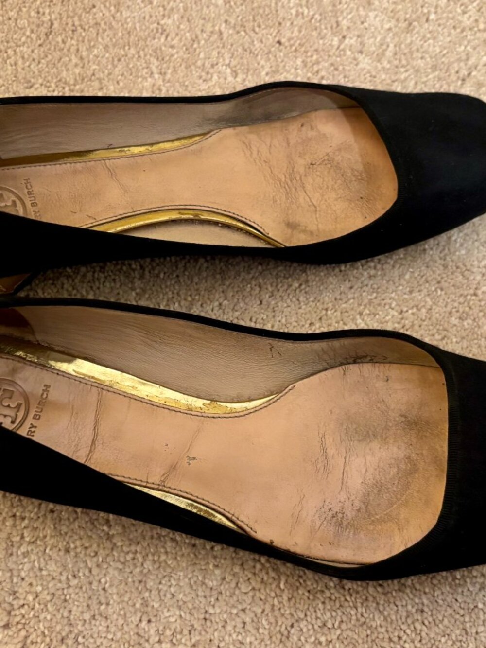 Tory Burch Black Flats Regina Square Toe Low Block Heels Size 11 - Picture 6 of 7